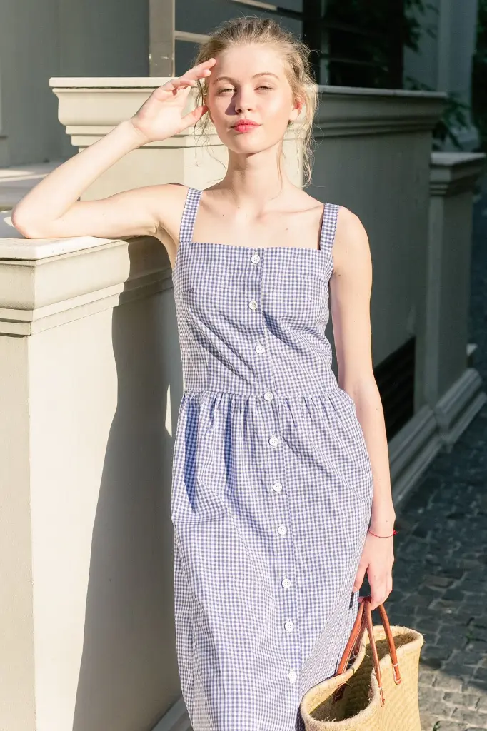 Gingham Print Tie-Strap Dress