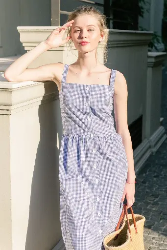 Gingham Print Tie-Strap Dress