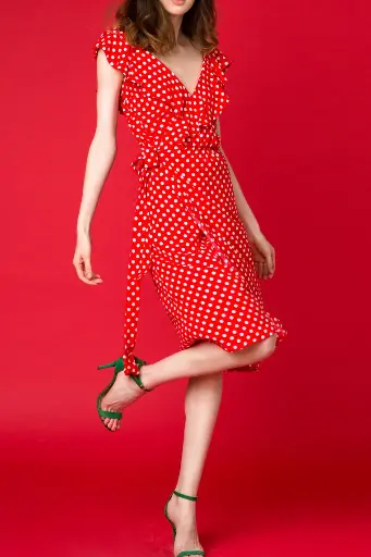 Polka Dot Wrap Midi Dress
