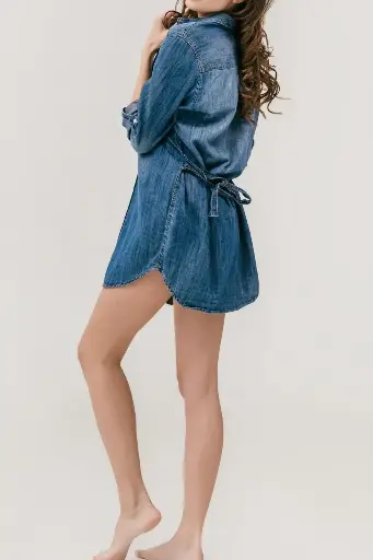 Denim Shirt Dress with Raw Hem